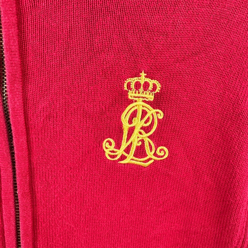 Vintage Lauren Ralph Lauren Full Zip Sweater Women Large Red Embroidered Logo - Picture 4 of 11